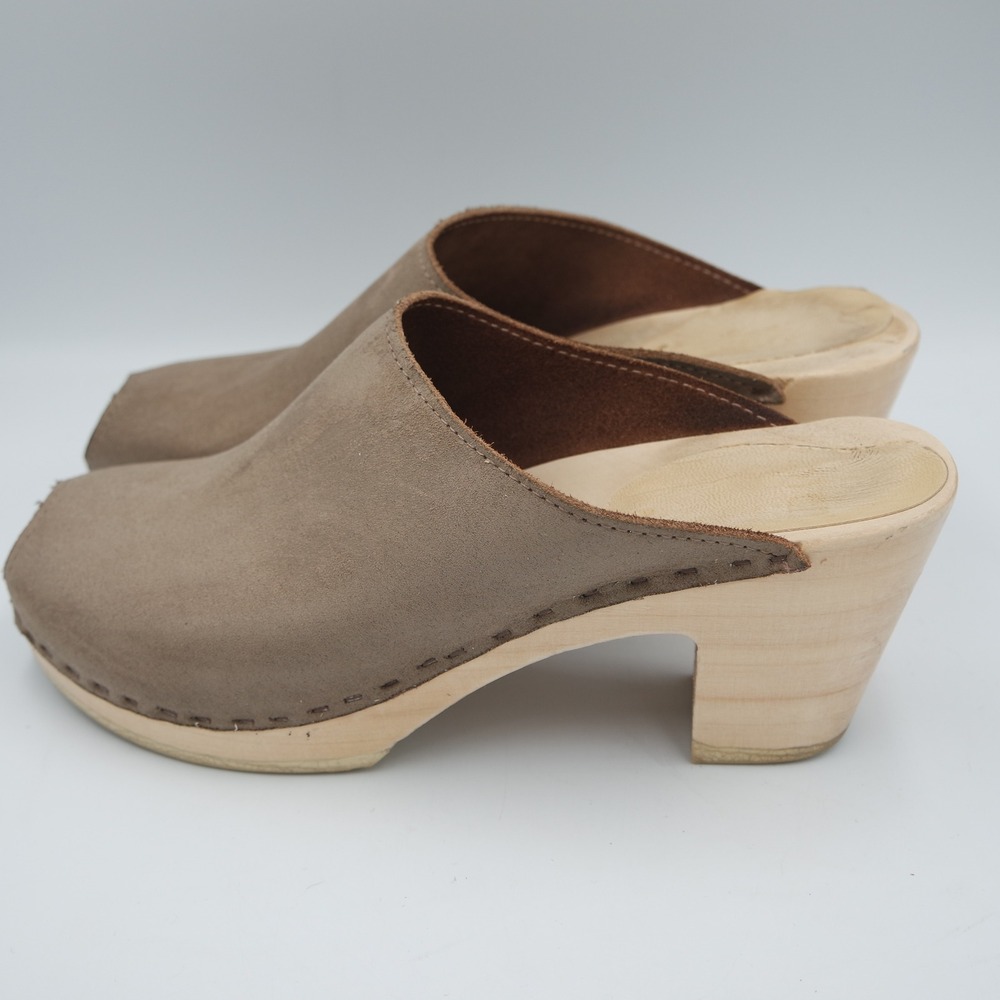 Sven Womens Taupe Suede Peep Toe Wooden Clogs Made in USA EU 40 Fits US Size 9